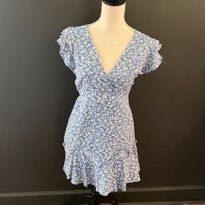 Sweet Pot Blue Yellow Floral Ruffle Dress